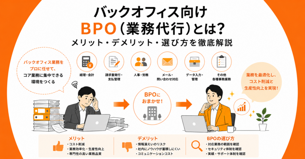 バックオフィス向けBPO（業務代行）とは？メリット・デメリット・選び方を徹底解説